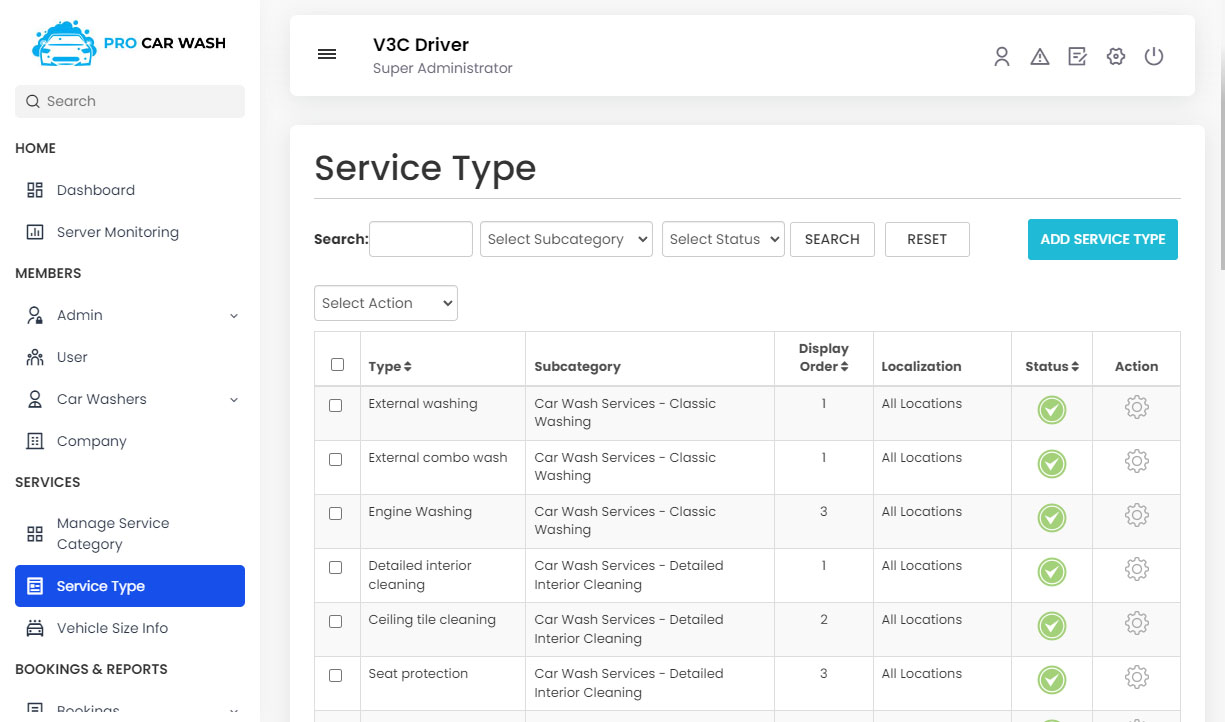 manage Service Type