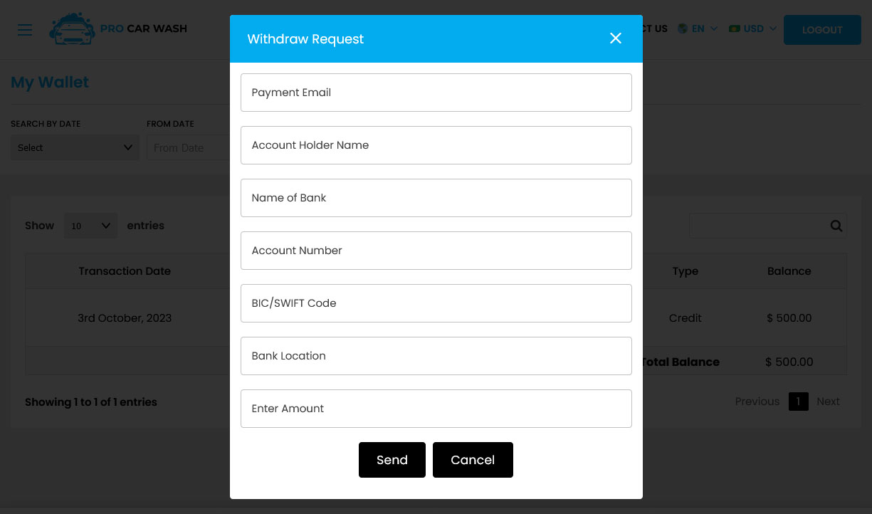 Payment Withdraw Request