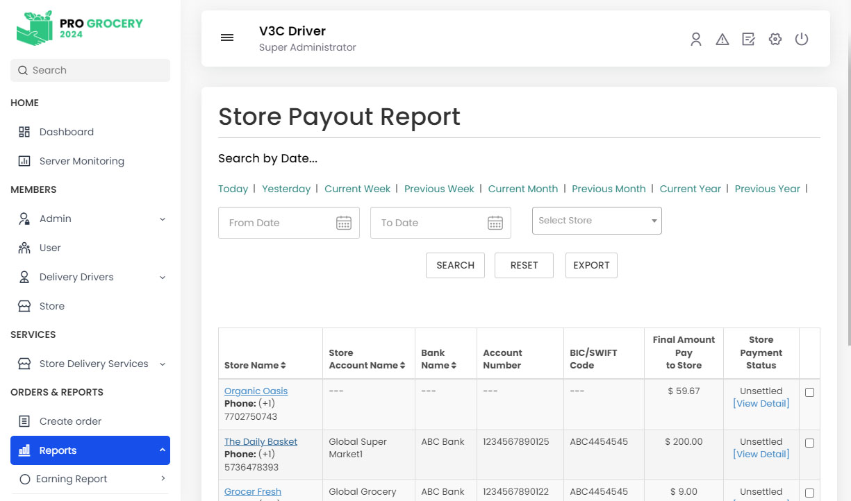 Store Payout Report