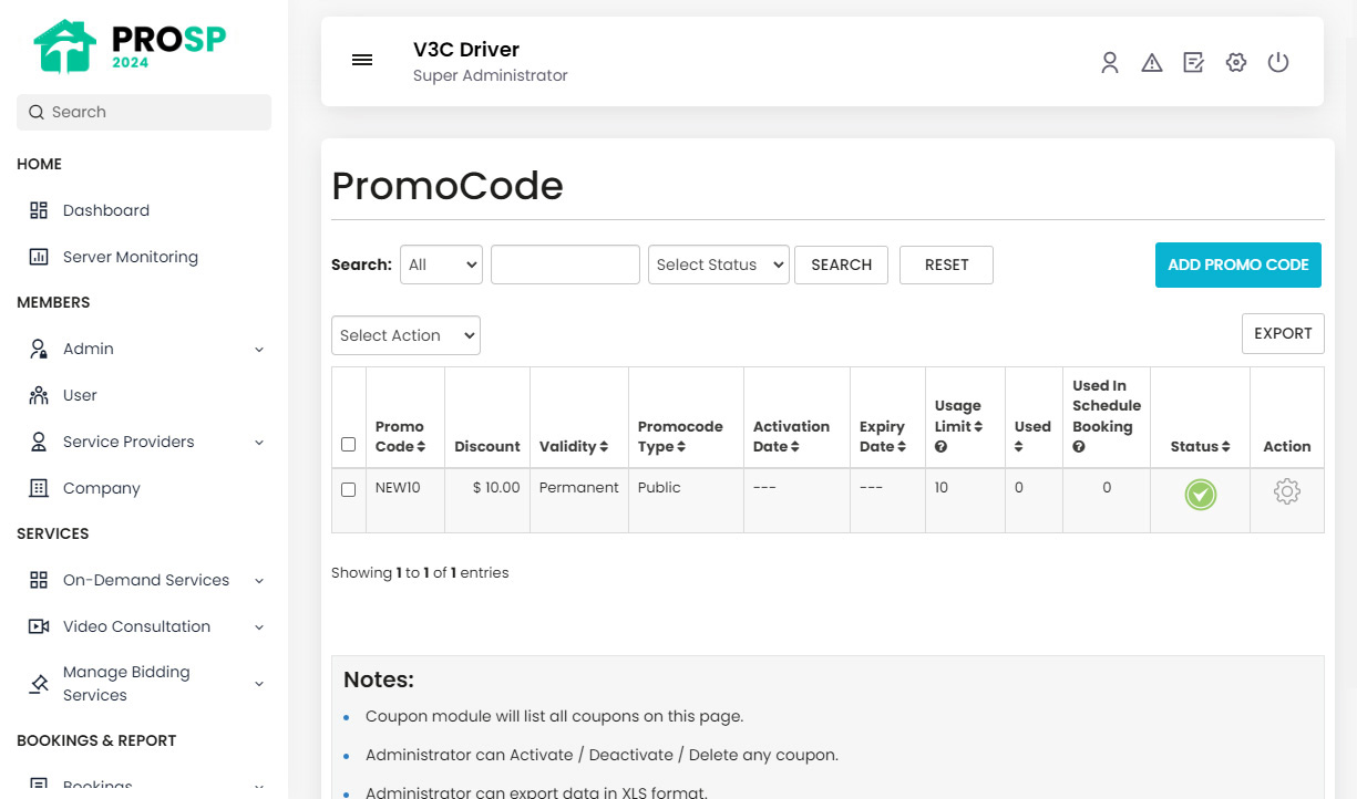 Manage Promocode