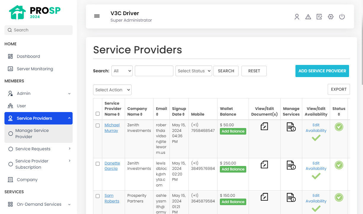 Manage Service Providers