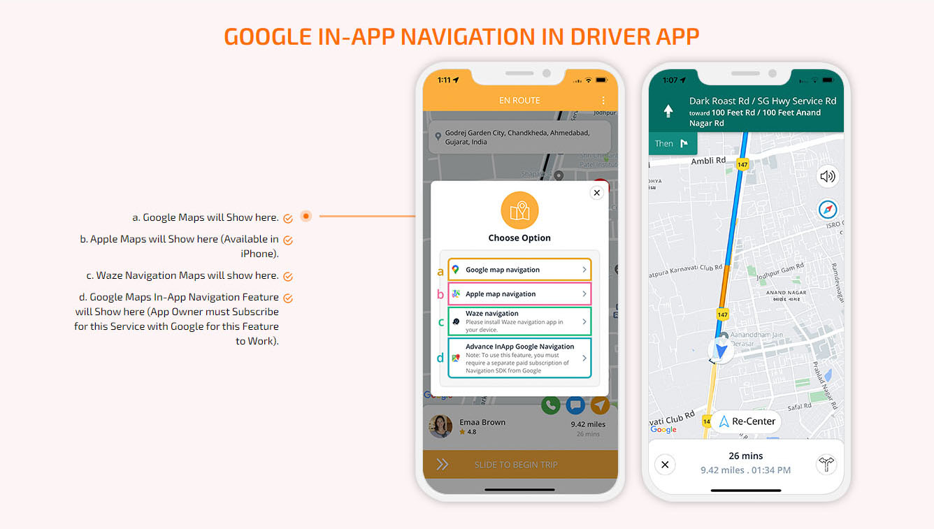 Google In-App Navigation in Driver App