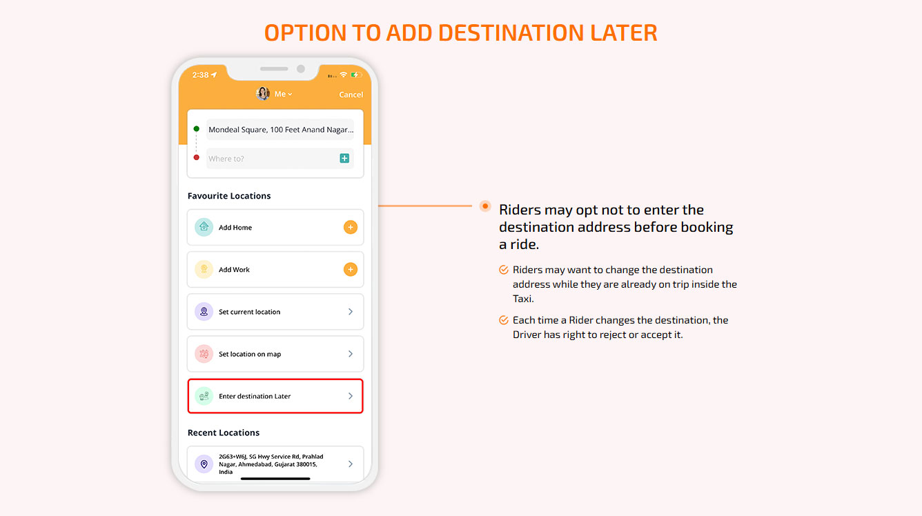 Option to add destination later