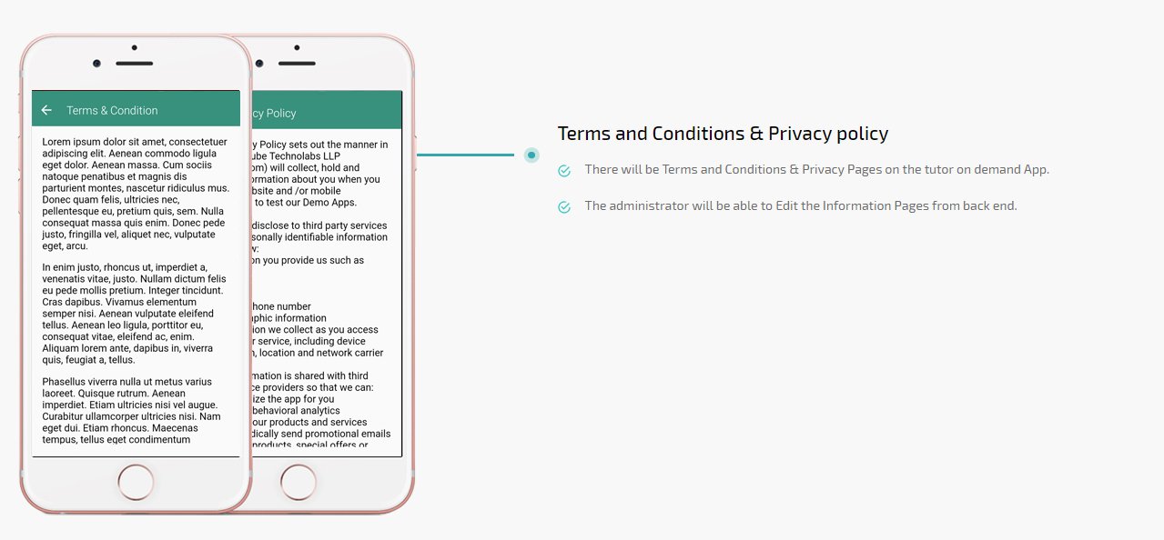 on demand tutors app terms and conditions & privacy policy screen